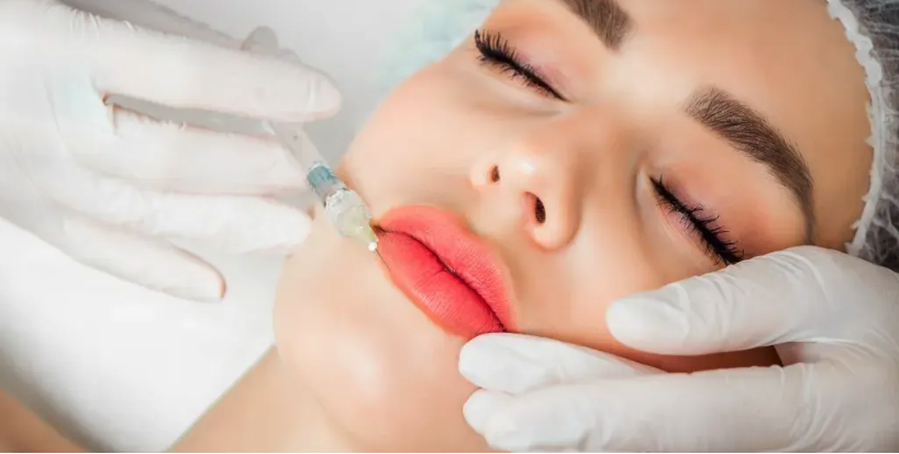 Woman receiving lip treatment